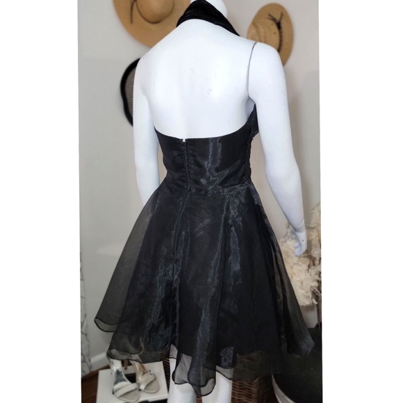 Vintage Up Beat Backless Halter Skater Black Chiffon Dress - Picture 2 of 6